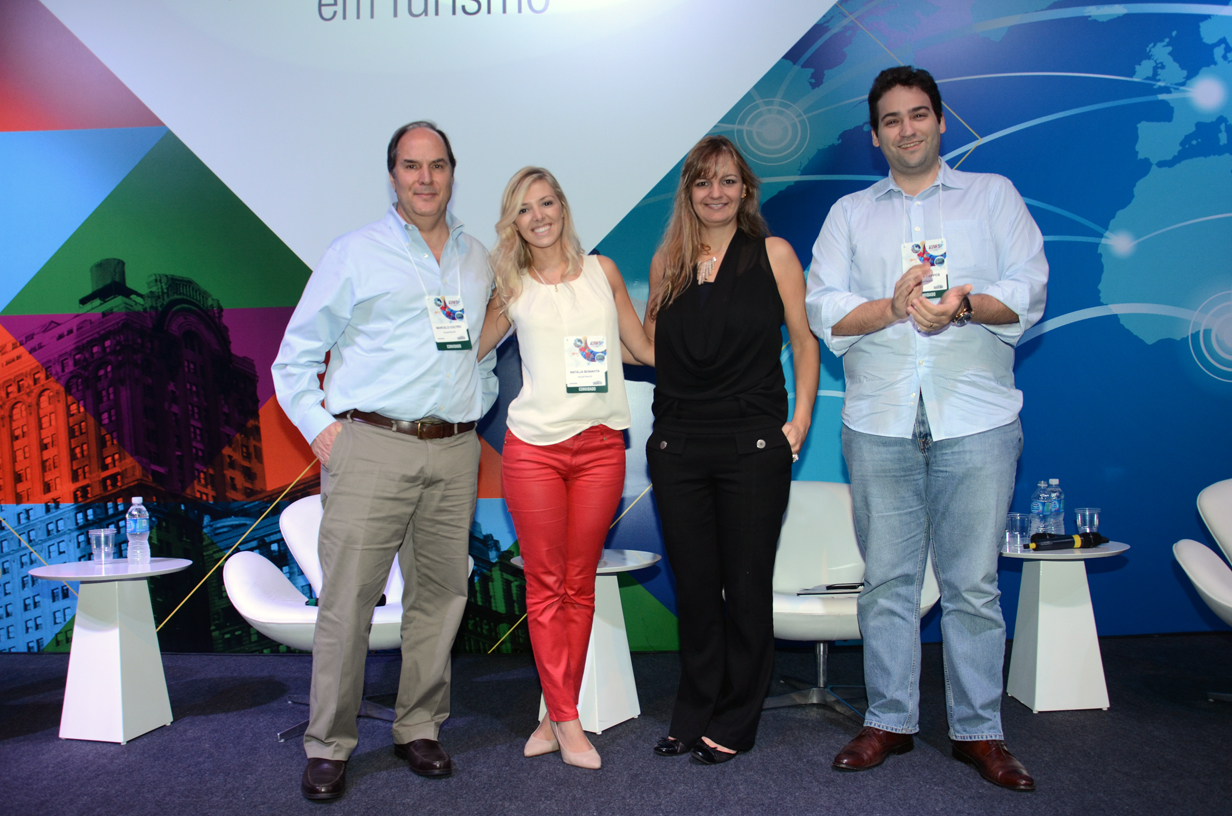 Marcelo Coltro, da xtravel, Natália Bonavita, da DUE B, Grabiela Otto, curadora do Seminário, e Devanir Campos, da BSOP