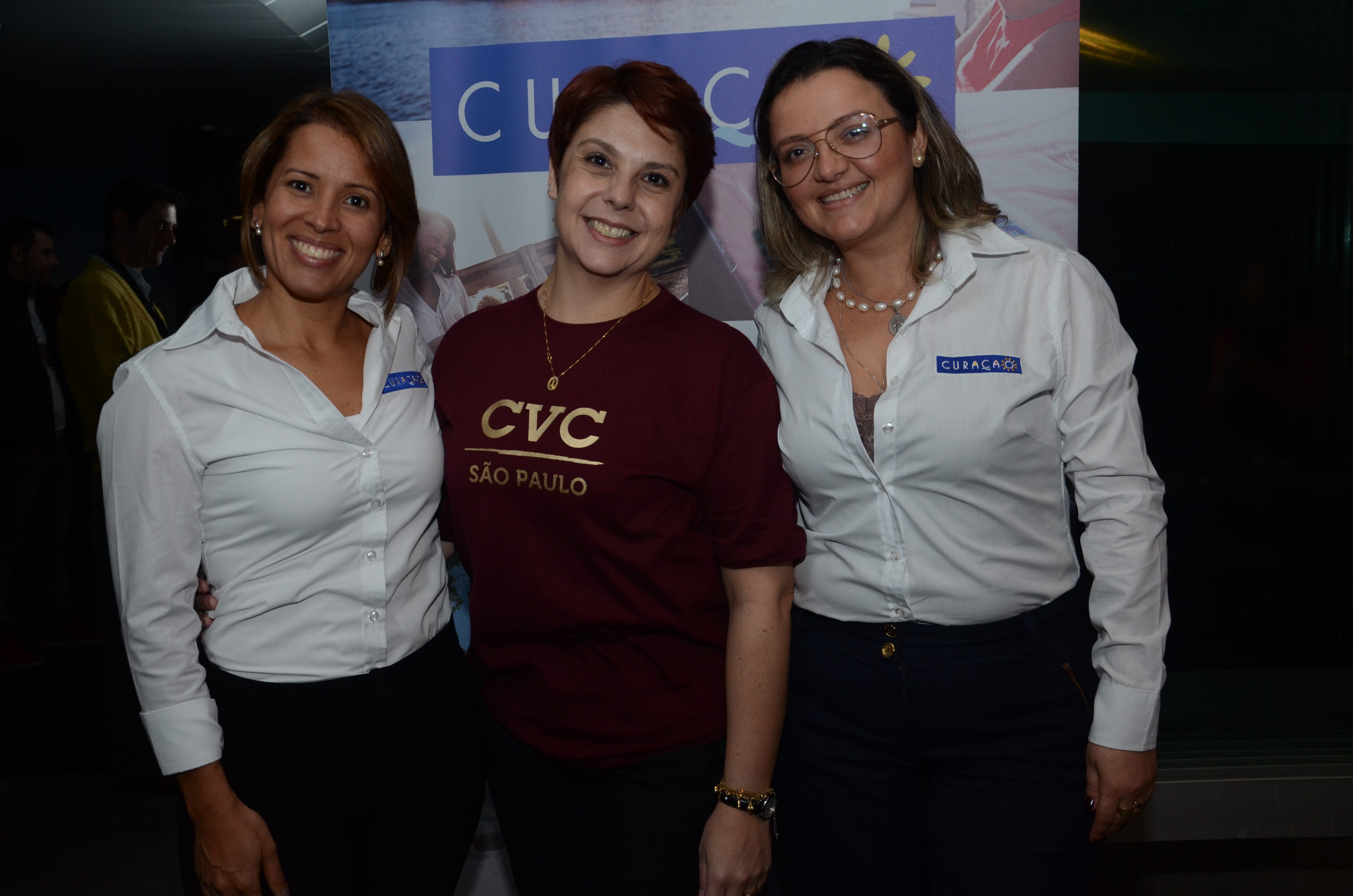 Giselle Makinde, de Curaçao, Luciana Fioroni, gerente de Vendas região São Paulo CVC, e Janaina Araujo, de Curaçao Giselle Makinde, de Curaçao, Luciana Fioroni, gerente de Vendas região São Paulo CVC, e Janaina Araujo, de Curaçao