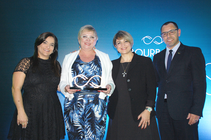 Meire Medeiros, da MM Eventos, com Rosângela Morales, Angela Figueiredo e Nilson Bernal, da Rede Bourbon