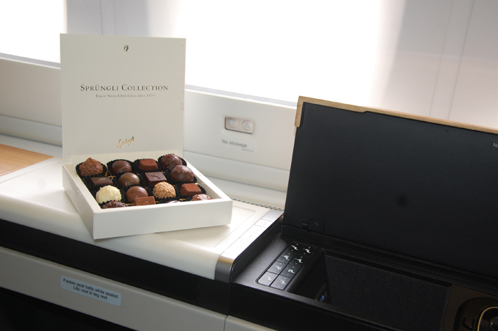 Chocolate que é servido aos passageiros da primeira classe Chocolate que é servido aos passageiros da primeira classe