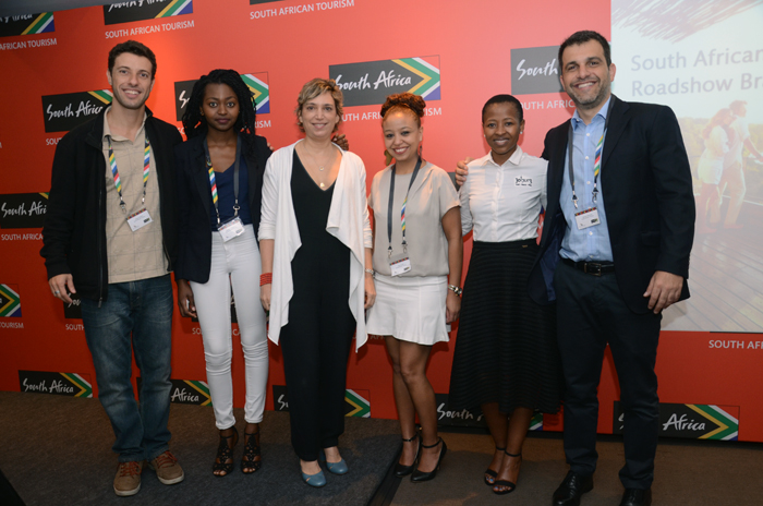 Diogo Caldeira, Ntsikana Shipalana, Tatiana Isler e Abby Swartz, da South African Tourism, Pontsho Moeketsi, do Turismo de Joanesburg, e Marcelo Marques, da South African Tourism