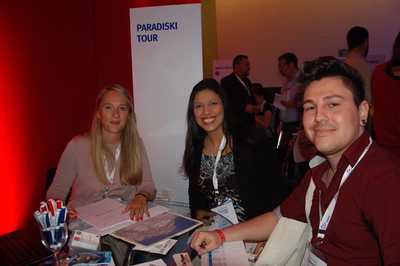 Valérie Nicolas, do Paradiski Tour, Maria Santos, da Flot, e Wilian Silva, da Power Travel