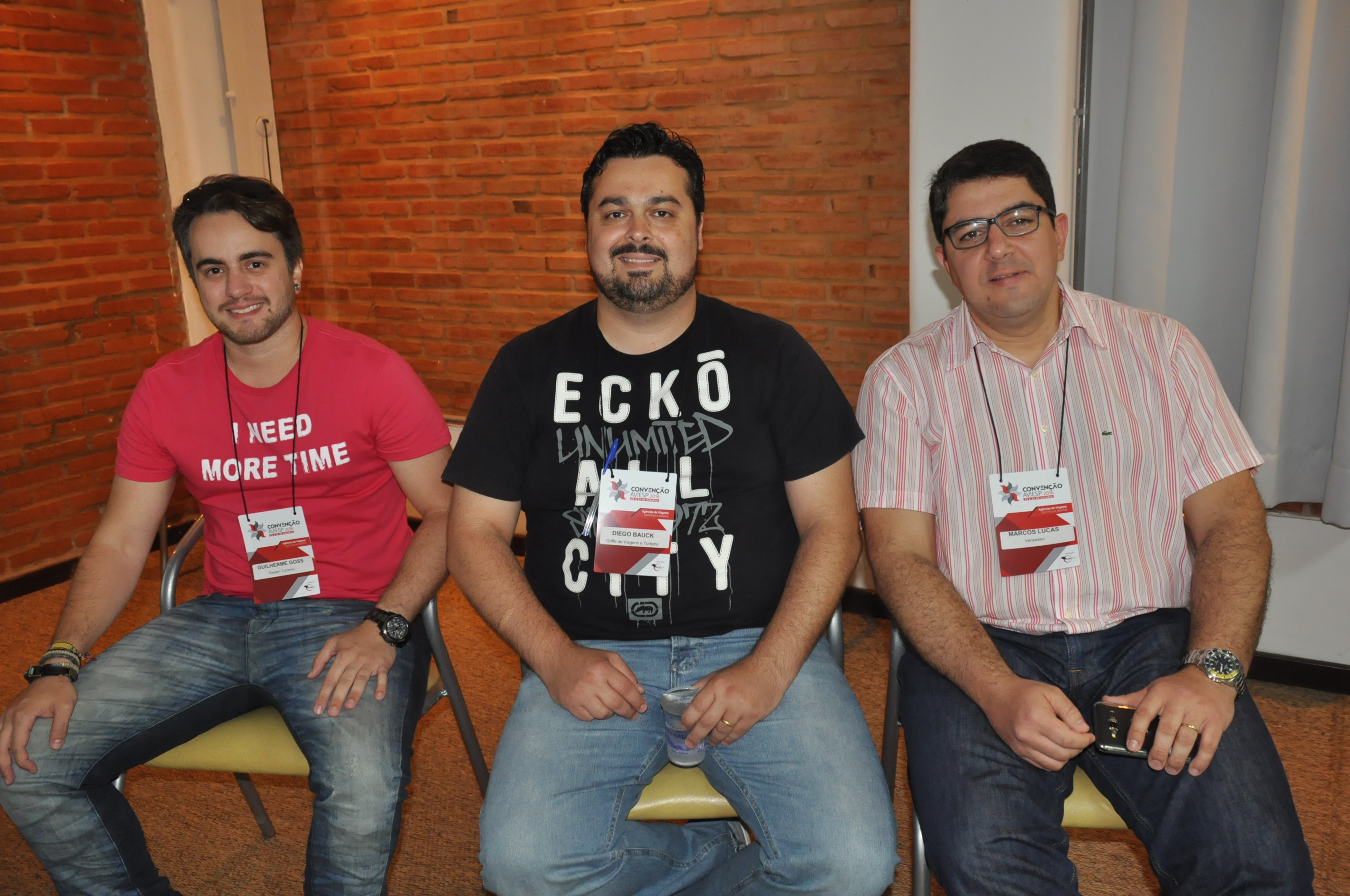Guilherme Gloss, da Reisen Tour, Diego Bauk, da Griffe Turismo e Marcos Lucas, da Vencestur