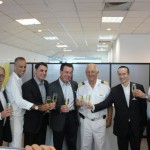 Orlando Palhares, da CVC, Alexandre Sadan da Pullmantur, Emerson Belan e Valter Patriani, da CVC, Amadeu Albuquerque, capitão do Soberano e José Blanco e Alejandro Páez da Pullmantur