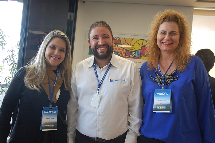 Janaína Joia, da Globo Tur, Thiago Oliveira, da TCW, e Sandra Luck, da Luck Viagens