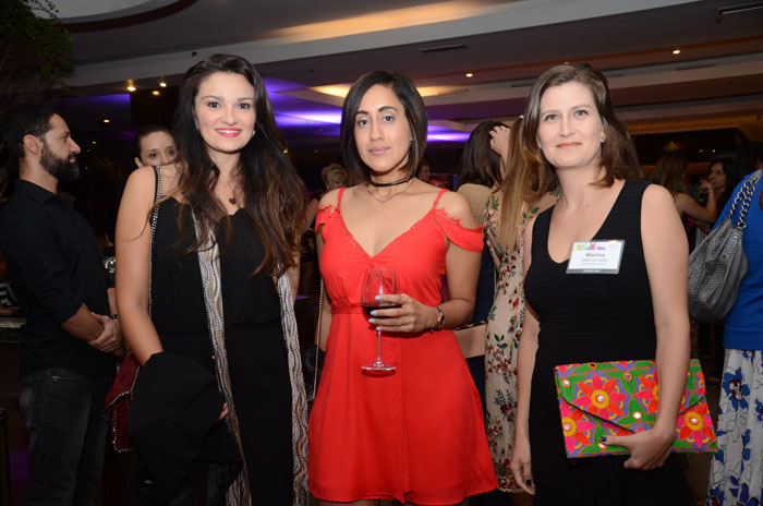 Letícia Capelini, da Press Pod, Joanna Evans, da Preferred Hotels, e Marina Valle, da Press Pod