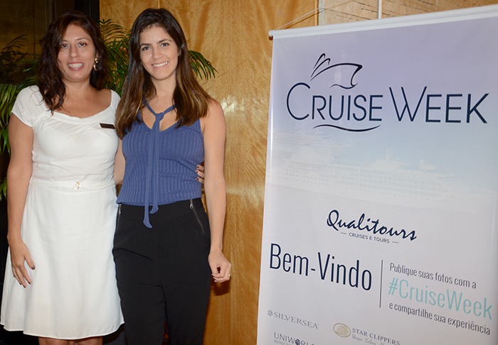 Liz Rada, da Qualitours, Glaucia Mayr, do Regent Seven Seas Cruises Liz Rada, da Qualitours, Glaucia Mayr, do Regent Seven Seas Cruises