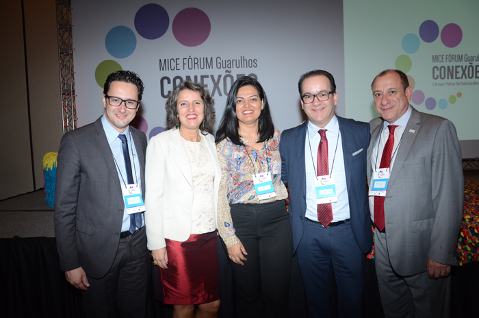 Danilo Duarte Ramalho, do GRU CVB, Rose de Almeida, da Mice Business, Kátia Cristina Alves, da Embratur, Rolemberg Araujo, da Slaviero, e Toni Sando, do SPCVB Danilo Duarte Ramalho, do GRU CVB, Rose de Almeida, da Mice Business, Kátia Cristina Alves, da Embratur, Rolemberg Araujo, da Slaviero, e Toni Sando, do SPCVB