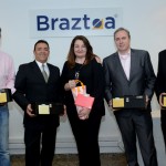 José Zuquim, da Ambiental, Roberto Silva, da Sanchat, Magda Nassar, presidente da Braztoa, Frederico Levy, da Interpoint, e Roberto Nedelciu, da Raidho