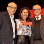 Patrícia Zúñiga, do Meliá, que ganhou duas passagens, entre José Efromovich e Tarcísio Gargioni, da Avianca