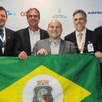 Pieter Elbers, da KLM, Camilo Santana, governador do CE, Roberto Cláudio, prefeito de Fortaleza, Paulo Kakinoff, presidente da Gol, e Jean-Michel Mathieu, CEO da Joon