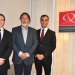 o diretor da rede Promenade, Emir Penna, com Fábio Frediano, gerente geral, e Brunno Poli, gerente comercial do Promenade Rio Stay