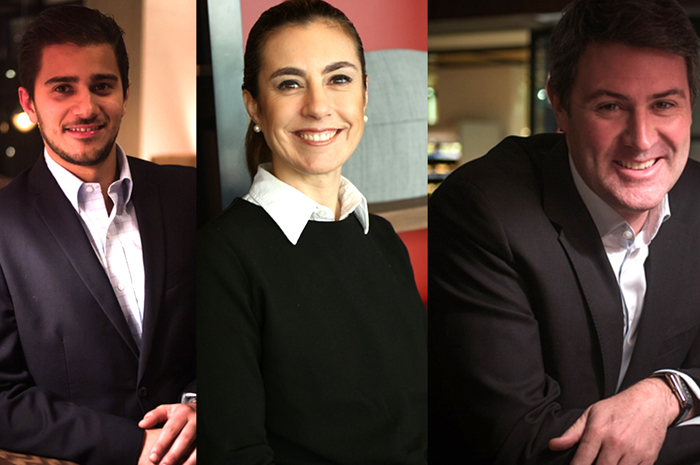 Guillaume Paupy, Virginia Scherer e Bruno Belletti compõem o time do novo Hyatt Centric Montevideo Foto: divulgação