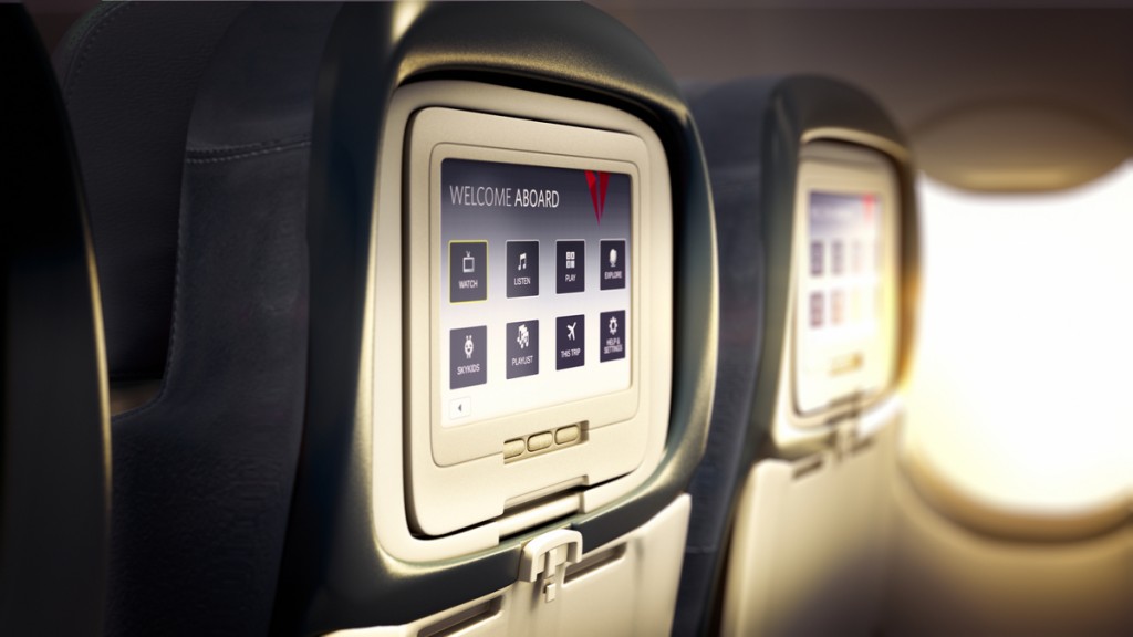 Delta se torna a única companhia dos EUA a oferecer entretenimento de bordo como cortesia 1 Main Cabin seats in a Boeing 777-200LR/ER. - These images are protected by copyright. Delta has acquired permission from the copyright owner to the use the images for specified purposes and in some cases for a limited time. If you have been authorized by Delta to do so, you may use these images to promote Delta, but only as part of Delta-approved marketing and advertising. Further distribution (including proving these images to third parties), reproduction, display, or other use is strictly prohibited.