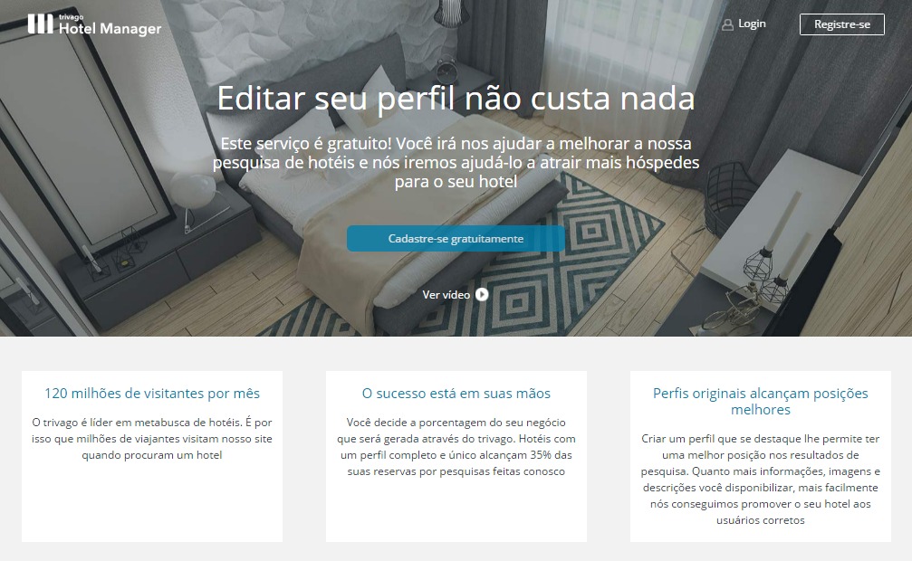 Reprodução da tela do trivago Hotel Manager, ferramenta especcífica para hoteleiros