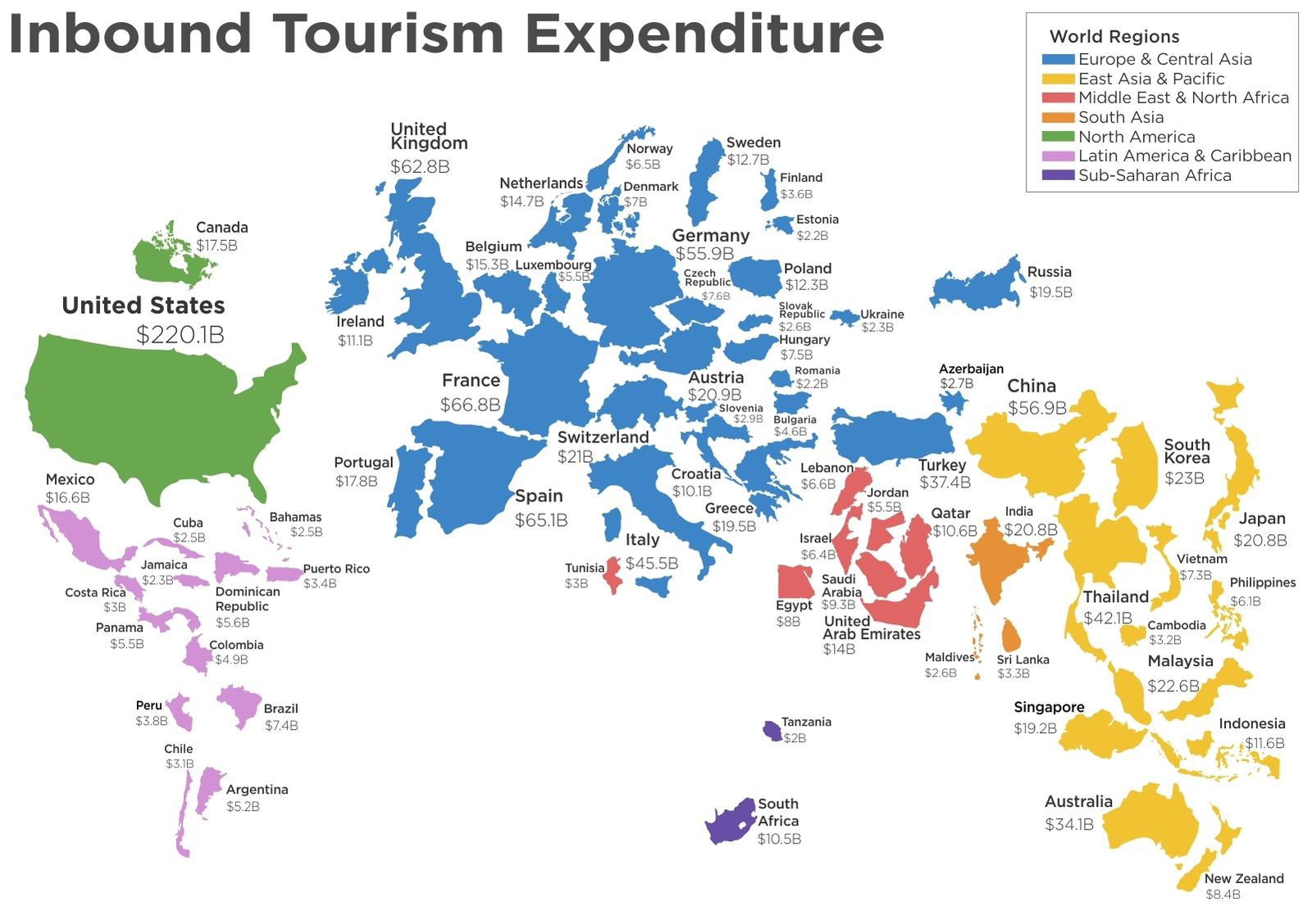 Mapa mundial das demandas de turismo receptivo. Clique na imagem para ampliar Foto: HowMuch