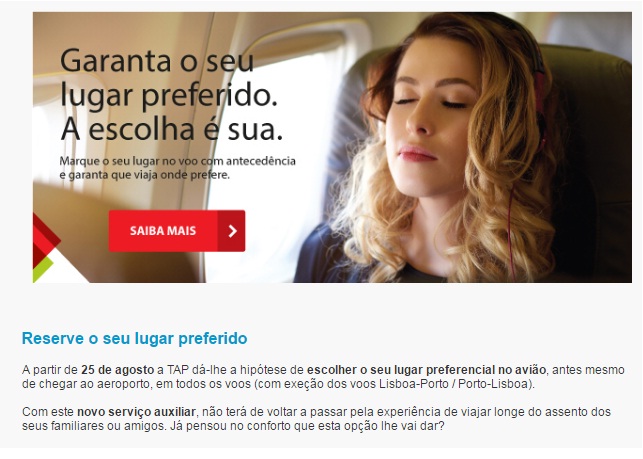 Tap permite opção de reservar assento antes do check-in 1 tap Tap permite opção de reservar assento antes do check-in