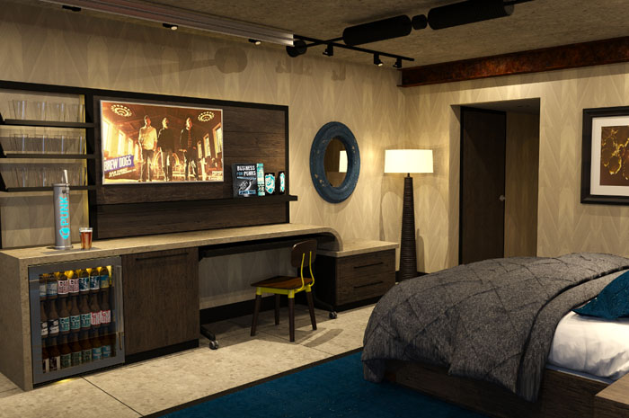 Hotel-cervejaria abrirá filial nos EUA e terá frigobar até na ducha Projeto do quarto inclui cervejas por todos os cômodos.