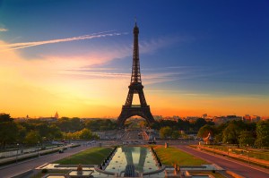 Sunrise in Paris, with the Eiffel Tower