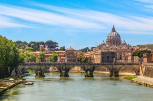 Scene of St. Peter's Cathedral with Ponte Sant'Angelo, Rome.