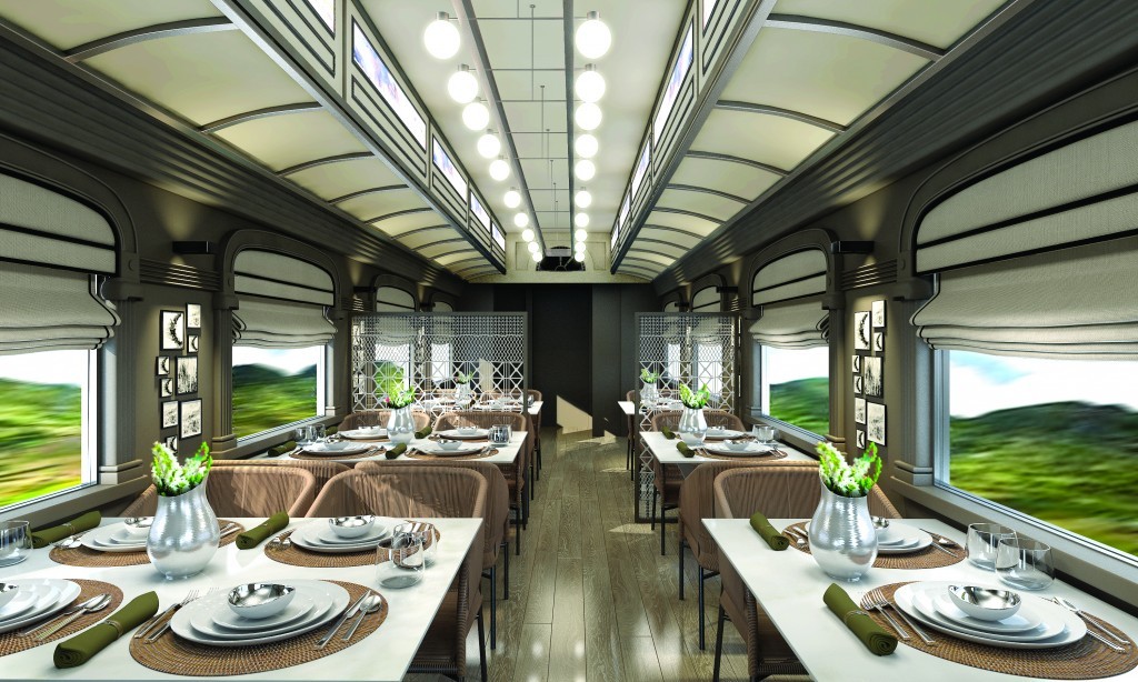 Perú Rail lança primeiro trem noturno de luxo da América do Sul; saiba mais 1 Vista do vagão de restaurante do trem