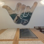 Painel de ilustração na parede do restaurante faz alusão ao esporte