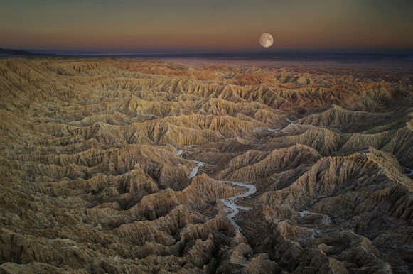 Anza Borrego, USA, California, Moon, Font's Point, Anza Borrego Desert, State Park, badlands, landscape, dream, bizarre