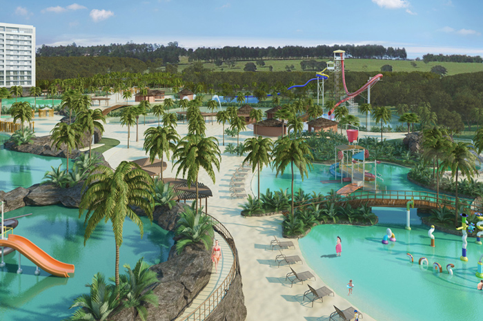O Blue Park está em construção no complexo do Mabu Thermas Grand Resort, e a praia de ondas termais tem uma área de 11 mil m²