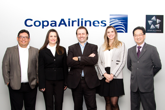 Copa Airlines tem nova estrutura no Brasil; conheça 1 Julio Sato, Jacqueline Ledo, Emerson Sanglard, Mariana Trevizan e Cassio Takano