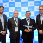 Gonzalo Romero, da Aerolíneas Argentinas, Marcos Bednarski, Cônsul-Geral Adjunto da Argentina, Luis Castilho, Cônsul Geral da Argentina no Brasil, e Diego Garcia, diretor Comercial da Aerolíneas