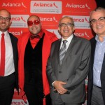 Tiago Abravanel entre Frederico Pedreira, José Efromovich e Tarcísio Gargioni, da Avianca, na festa de inauguração em Nova York