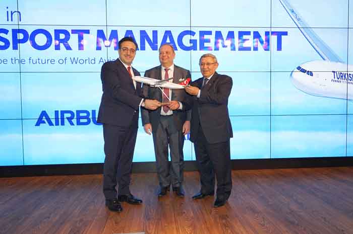 M. İlker Aycı, Presidente do Conselho da Turkish Airlines e do Comitê Executivo; Prof. Dr. İrfan Gündüz, Presidente do Conselho de Curadores; Thierry Baril, membro do comitê diretivo da Airbus