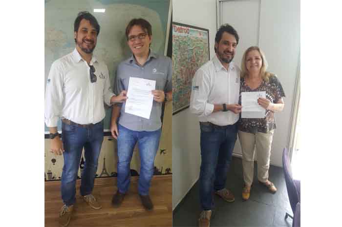 GTA e Villa-Rossa premiam agentes que foram destaques em vendas Rodrigo José Gottardo, da Porta do Sol Turismo e Vera Lucia Vitti Francoso, da agência Vera Francoso receberam o prêmio das mãos de Agenor Bertoni, representante de vendas da GTA em Campinas