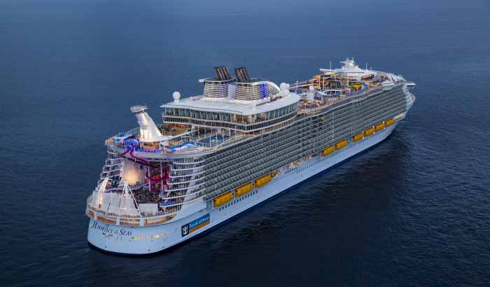 Royal Caribbean estende flexibilidade para viagens até maio de 2022 1 Vista externa do navio irmao do Symphony of the Seas, Harmony of the Seas
