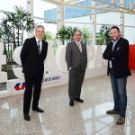 Juan Pablo de Vera e Toni Santo, do SPCVB, e Paulo Ventura, diretor do Expo Center Norte