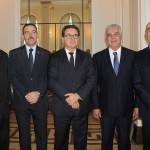 Nilo Félix, secretário de Turismo do RJ, Richard Nunes, secretário de Segurança, Vinicius Lummertz, ministro do Turismo, Alfredo Lopes, presidente da ABIH-RJ, e Marcelo Alves, presidente da Riotur