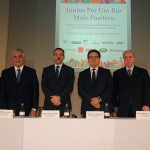 Nelson Abreu, presidente da CNTur, Alfredo Lopes, presidente da ABIH-RJ, Richard Nunes, secretário de Segurança do RJ, Vinicius Lummertz, Ministro do Turismo, Nilo Sergio Félix, secretário de Turismo do RJ, e Marcelo Alves, presidente da Riotur