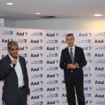 Abhi Shah, da Azul, e Christophe Didier, da Copa, durante anúncio
