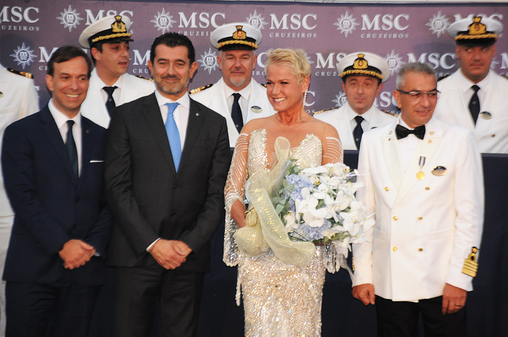 Adrian Ursilli, diretor da MSC no Brasil, Gianni Onorato, CEO da MSC, Xuxa Meneghel, madrinha da MSC no Brasil, e Giuseppe Galano, comandante do MSC Seaview