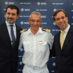 Gianni Onorato, CEO da MSC, Giuseppe Galano, comandante do MSC Seaview, e Adrian Ursilli, Country Manager da MSC no Brasil