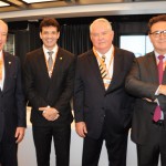 Herculano Passos, da Frentur, Marcelo Álvaro, futuro ministro do Turismo, Roy Taylor, presidente do M&E, e Vinicius Lummertz, atual ministro do Turismo