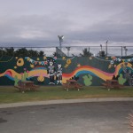 Lampião e Maria Bonita enfeitam o mural na área de lanche e descanso