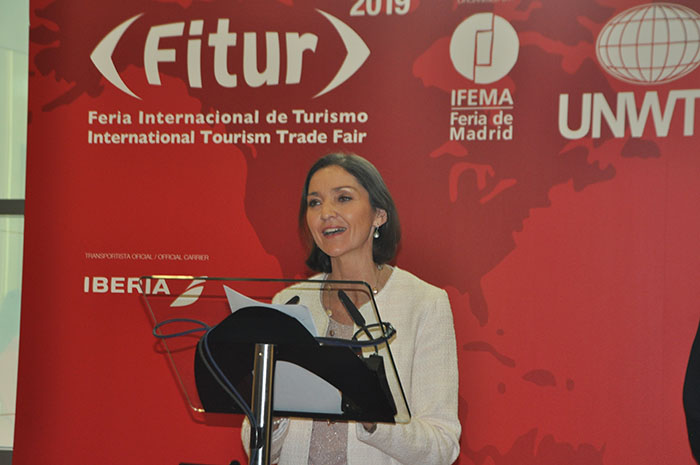 Reyes Maroto, ministra da Indústria, Comércio e Turismo da Espanha, durante a abertura da Fitur 2019.