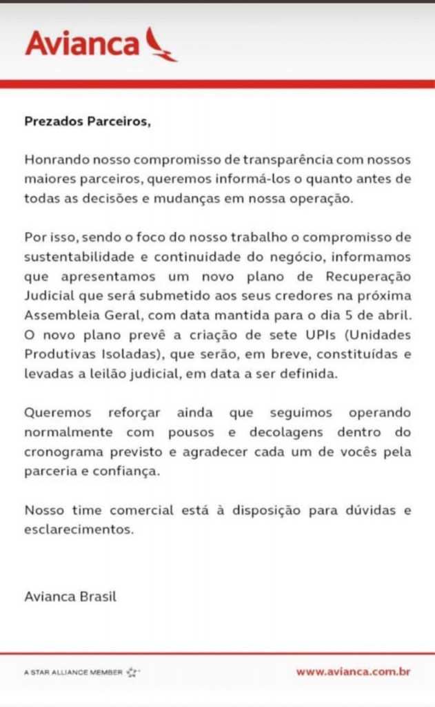 Comunicado Avianca Abril