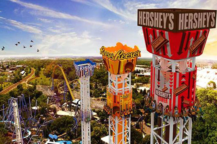 O maior parque temático de chocolate do mundo fica nos EUA e conta com mais de 70 atrações em 4 complexos
