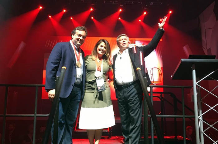 Guilherme Martini, COO da Atlantica Hotels, Raphaela Zanatta, Curadora do Red Campinas e Ken Greene, presidente do Radisson Hotel Group nas Américas