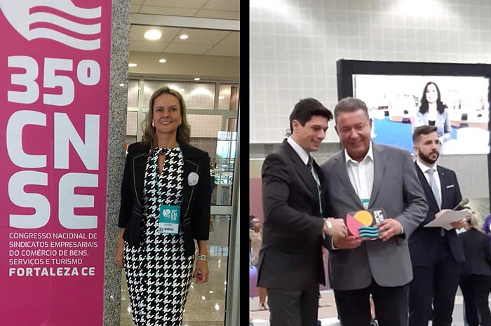 Fortaleza recebe 35º Congresso Nacional dos Sindicatos Empresariais 1 Alexandre Sampaio recebendo hoje de manhã o prêmio de melhor palestra em nome da Dra. Cely