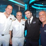 Yannis Kazalis, diretor de hotel, Gabriele Russo, imediato, Diego Sigoli, shop manager do MSC Seaside, com Marco Cardoso, da MSC Brasil