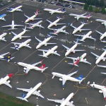 Imagem do estacionamento da Boeing, em Washington, repelto de 737s MAX