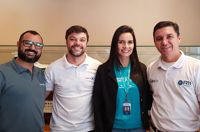 Bruno Ribas, Daniel Fantinate e Paulo Requena, da R 11 Travel, com Camila Tambellini - Ancoradouro Bruno Ribas, Daniel Fantinate e Paulo Requena, da R 11 Travel, com Camila Tambellini - Ancoradouro